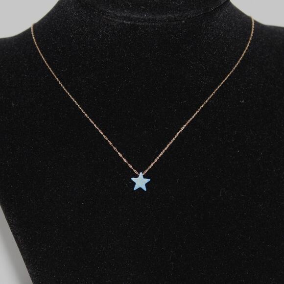 Dainty Solid 14K Gold Necklace with Blue Opal Star Charm - Picture 9 of 9